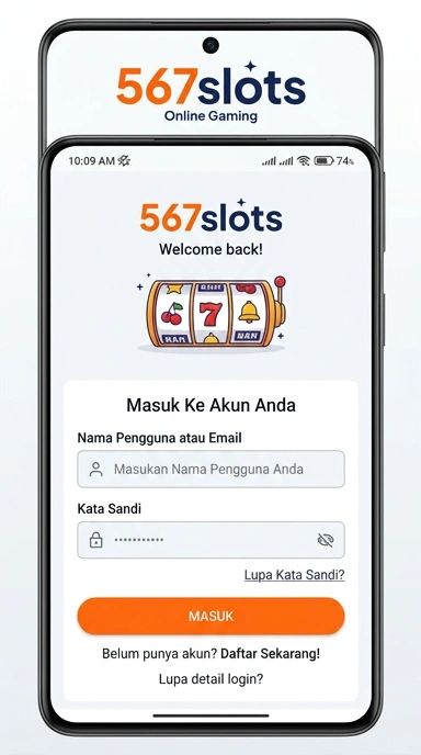 Tampilan halaman login 567slots