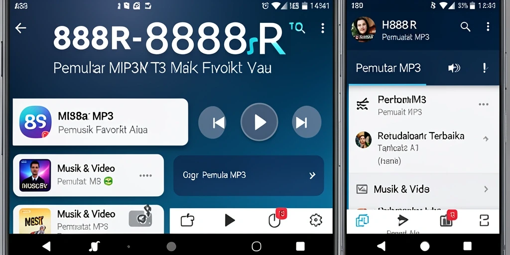 Antarmuka sederhana dan elegan dari aplikasi Pemutar MP3 888R.