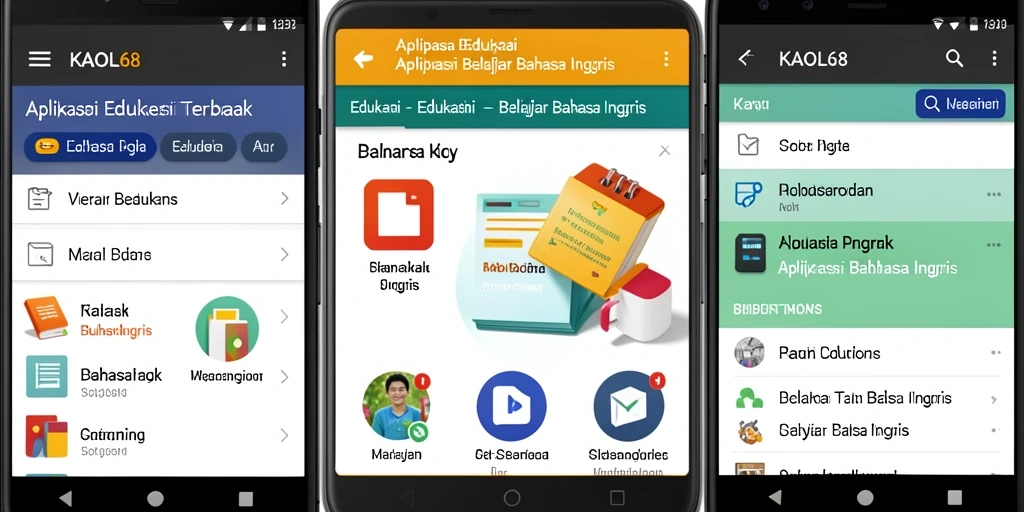 Tampilan interaktif aplikasi KAOL68 untuk belajar bahasa Inggris.